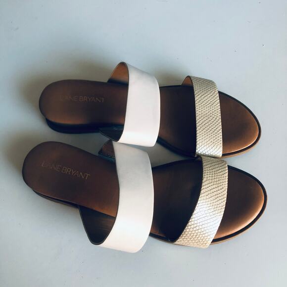 Lane Bryant Women's 9 WIDE Slide Wedge Gold Strap Sandal Slip On - Picture 7 of 8